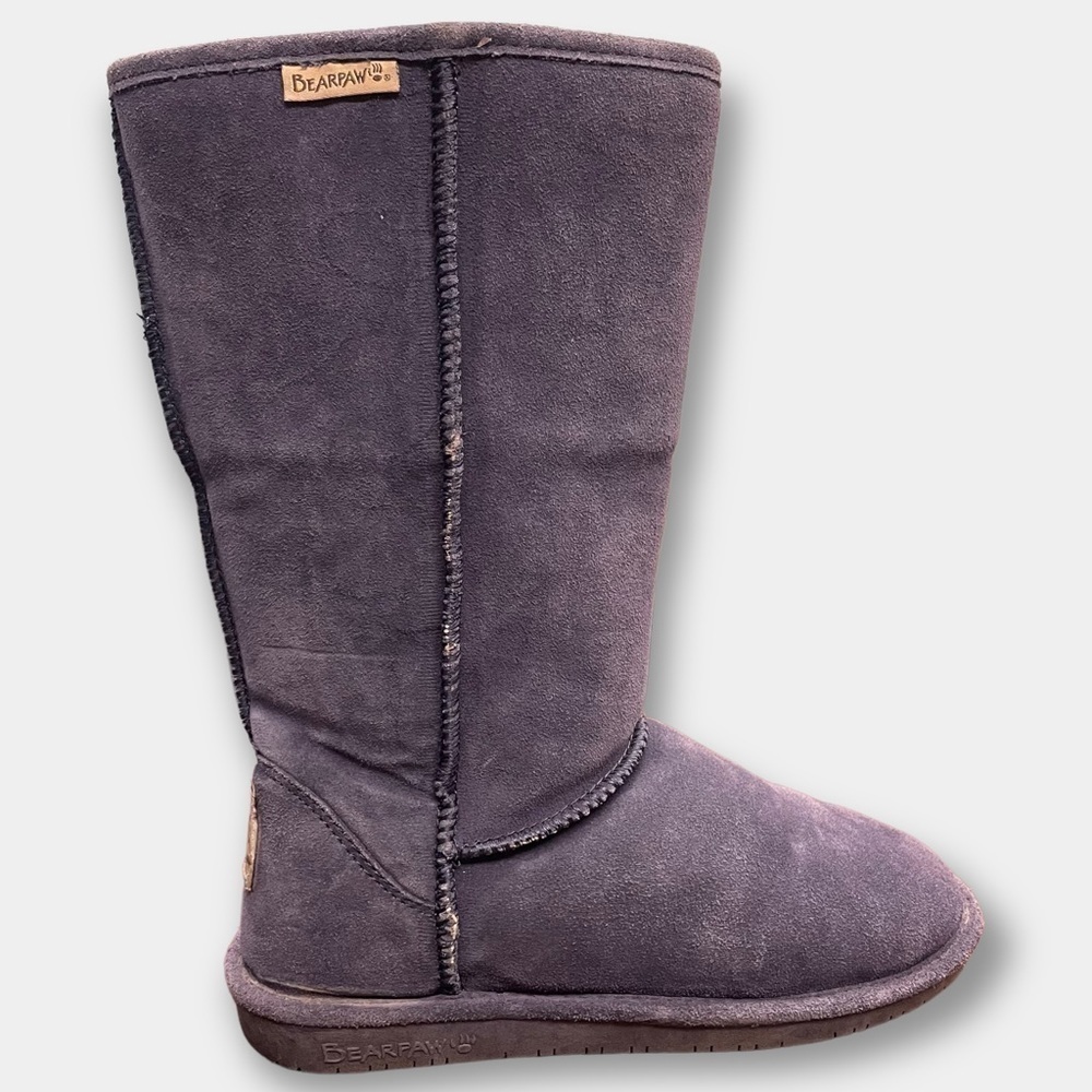 BearPaw Emma Tall Suede Wool Navy Blue Boots Size 8